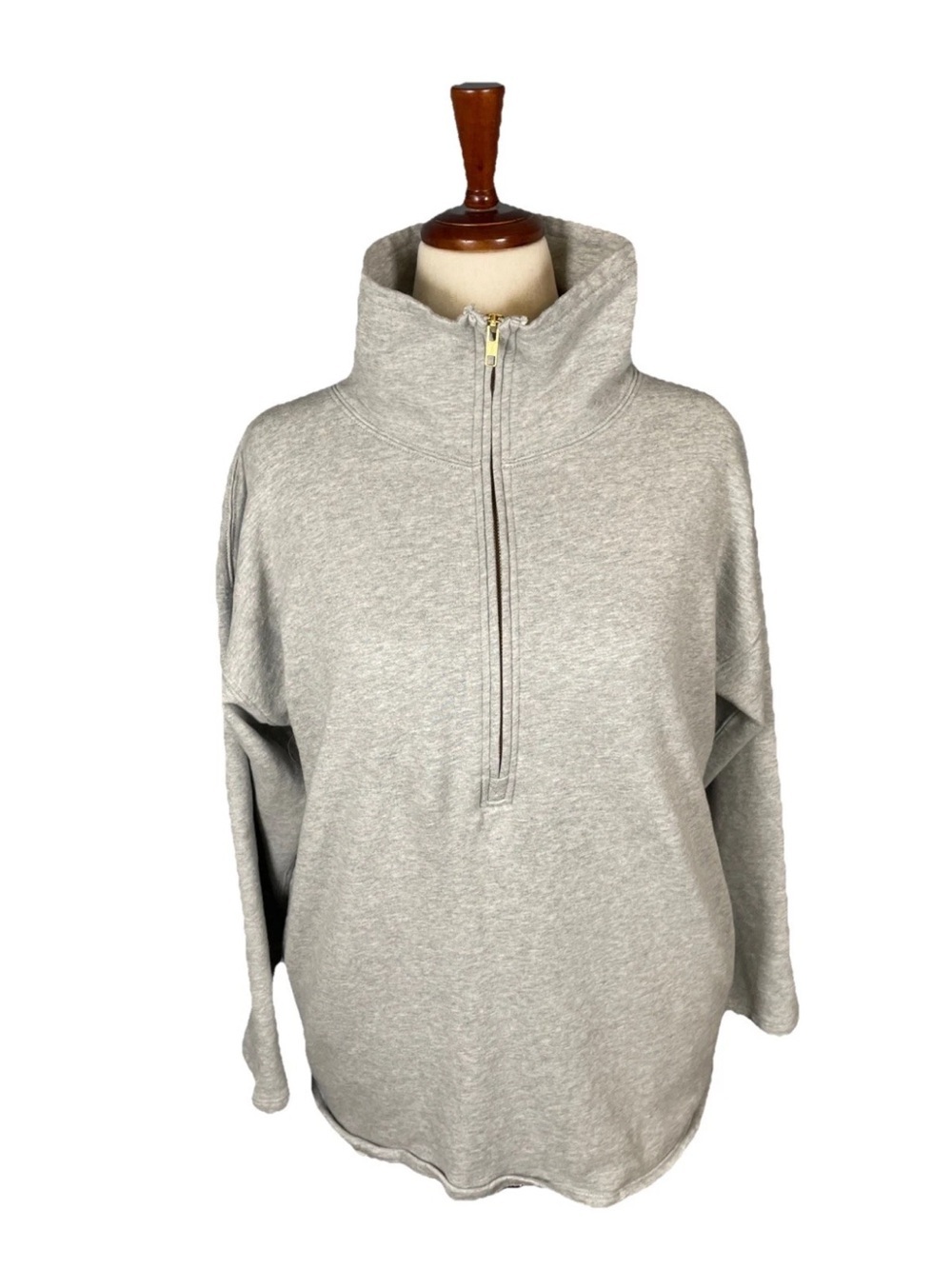 J CREW University terry long half-zip tunic BD657 100% Cotton Oversized Small